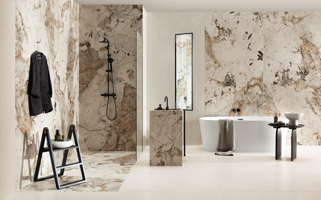 Kolekcja Patagonia Naturale – płytki łazienkowe strukturalne z motywem marmuru