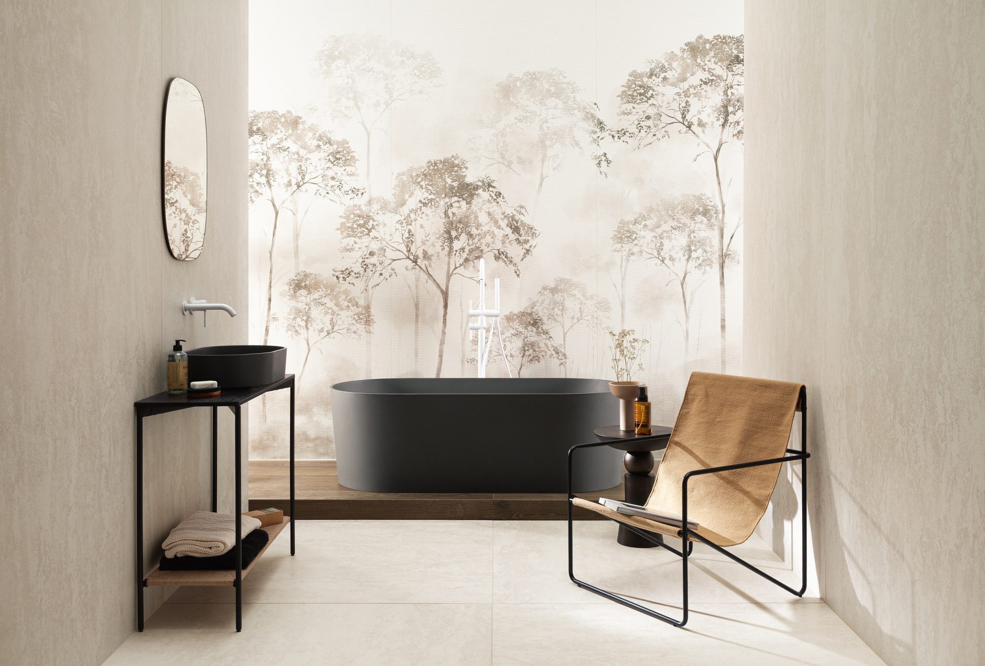 Modne faktury płytek 2026 – kolekcja Travertigo w nowoczesnej łazience